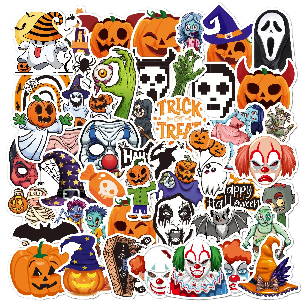 50Pcs Amazon Hot Sale Cute Pumpkin Halloween Paper Stickers Party Favors Treats Decorations Stickers For Kids
