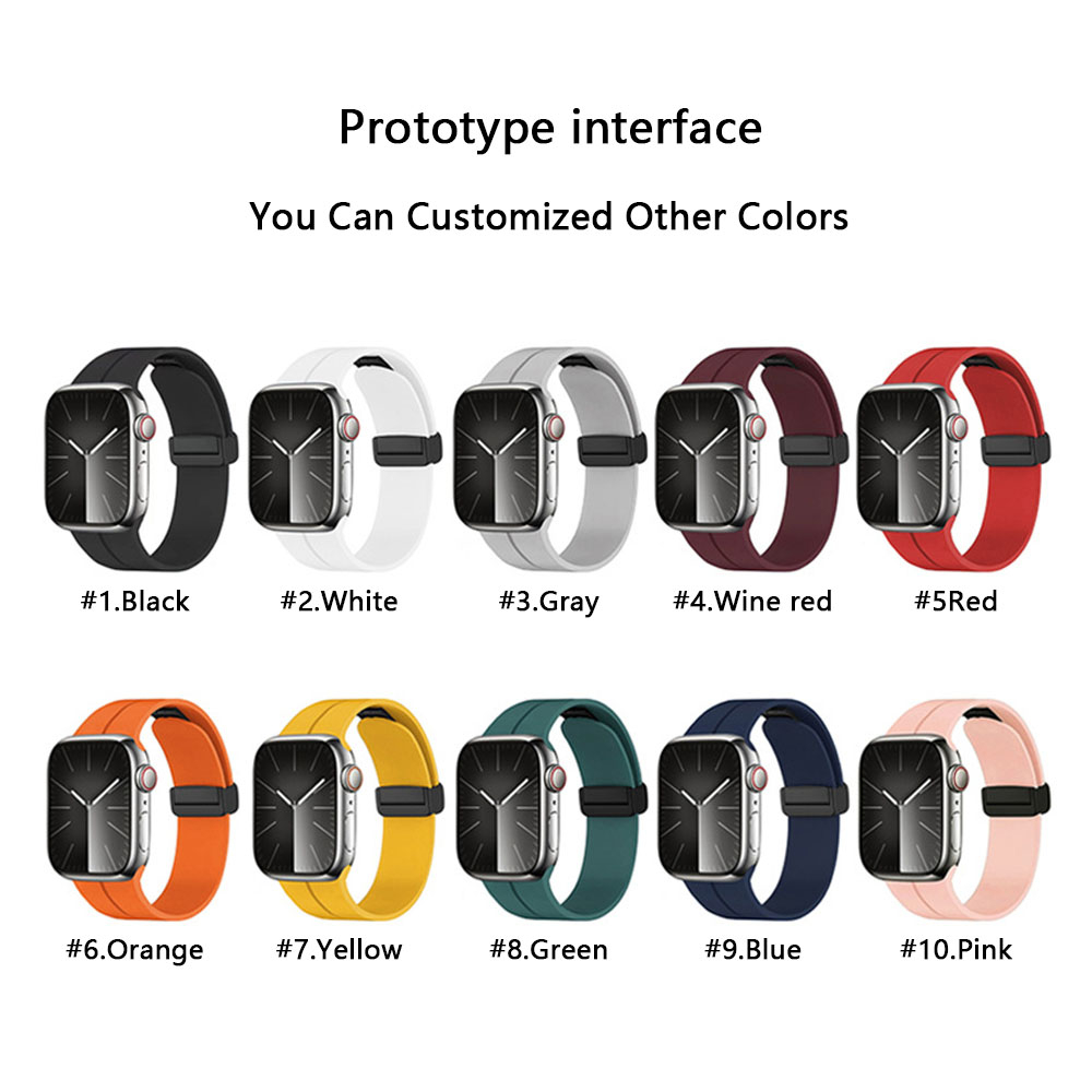 Rubber Watch Strap for Iwatch 11 10 9-1 Ultra, Adjustable Foldable Magnetic Buckle Silicone Watch Band for Apple 38-49mm