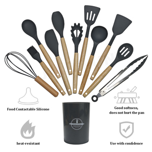 Tùy Chỉnh 12 Pcs Set Silicone Đồ Dùng Nhà Bếp Phụ Kiện Nấu Ăn Công Cụ Thiết Lập Thìa Khuấy Đồ Dùng Nhà Bếp Tay Cầm Bằng Gỗ - Product Image 2