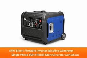Generador de Gasolina Portátil Silencioso de 5kW - Generador Monofásico de 50Hz con Arranque por Retroceso y Ruedas - Product Image 2