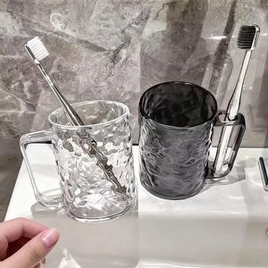 Glacier Patterned Toothbrush Cup With Handle Transparent And Gray Couple Mouthwash Cup For Bathroom Use - Product Image 1