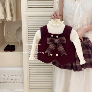 Child Star Autumn Winter Korean Girls Pleated Skirt Set Thickening Cotton Three Piece Outfit - Product Image 2