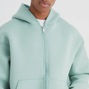Sudadera con capucha para hombre, azul cielo, 100% algodón, corte holgado, sin cordones, con cremallera, teñido liso, estilo deportivo, MOQ bajo - Product Image 3