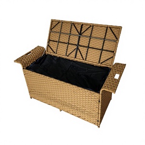 Banc <span class=keywords><strong>de</strong></span> <span class=keywords><strong>rangement</strong></span> extérieur en rotin PE bicolore, grande capacité 255L, boîte <span class=keywords><strong>de</strong></span> <span class=keywords><strong>rangement</strong></span> pour patio et jardin avec structure en acier galvanisé - Product Image 5