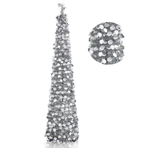 ต้นคริสต์มาสสีเงินสุดหรูพร้อมเครื่องประดับแผ่นดิสก์เงางาม เหมาะสำหรับตกแต่งในช่วงเทศกาลและงานเฉลิมฉลอง - Product Image 2