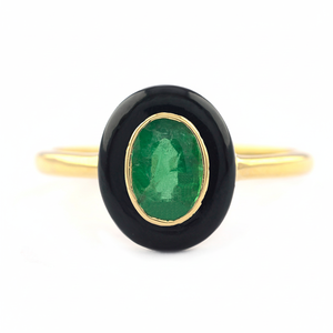 SPJ Anillo Personalizado Precio de Fábrica Joyería 14K Oro Sólido Oval Big Halo Negro Onyx Bisel Esmeralda Anillo Producible en 10K/18K - Product Image 1