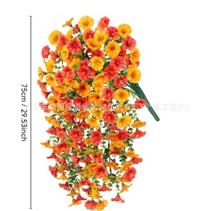 Fleurs artificielles Shiliu en soie, eucalyptus et gloire du matin, bicolores orange et jaune, pour mariage, extérieur et maison - Product Image 3