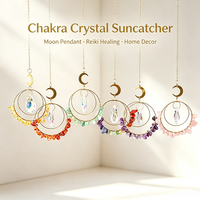 Attrape-soleil en cristal naturel Chakra, pendentif lune, pierre brute en éclats, prisme, ornement suspendu pour fenêtre, guérison Reiki, décoration intérieure, cadeau