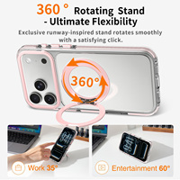 Funda Magnética Transparente con Soporte Giratorio de 360 Grados, Antigolpes, Carcasa Trasera Rosa para iPhone 17 16 15 14 Pro Max