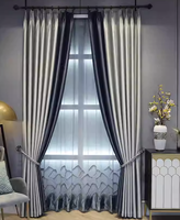 Cortinas de Lujo Azul Grisáceo de Estilo Chino Moderno con Alto Nivel de Sombreado para Sala de Estar, Estudio, Balcón, Ventanas y Decoraciones de Boda