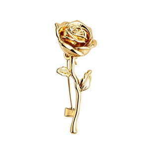 Durable Factory Direct Pretty Unique Design Rose Flower Gold Plated Metal <b>Pin</b> <b>Badge</b> - Product Image 1