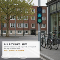 Feu de signalisation LED pour voie cyclable de 200 mm avec minuteur de compte à rebours, 3 aspects (rouge, jaune, vert), étanche IP65