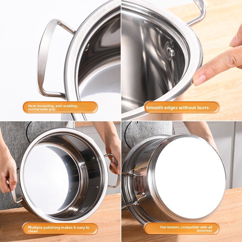 Thickened Multi-bottom 410 Stainless Steel Uncoated Modern Minimalism Soup Pot 18-30cm Household Kitchen · image 4