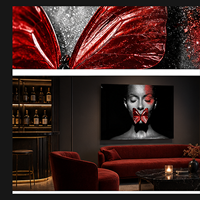 Tableau mural Portrait de femme noire avec papillon rouge, impression sur toile pour salon, chambre, hôtel, salle de séjour et intérieurs modernes expressifs