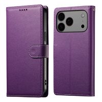 Casing HP Kulit PU Lychee Mewah Model Flip Wallet dengan Tempat Kartu untuk iPhone 18 17 Pro Max 16 Plus 15 Pro 14 13 12 11