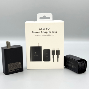 อะแดปเตอร์ชาร์จเร็ว Super PD Type C Trio 65W พร้อมสายชาร์จแบบคิวบ์ สำหรับปลั๊ก US EU UK รองรับการถ่ายโอนข้อมูล Android สำหรับ Samsung สายชาร์จเร็ว - Product Image 1