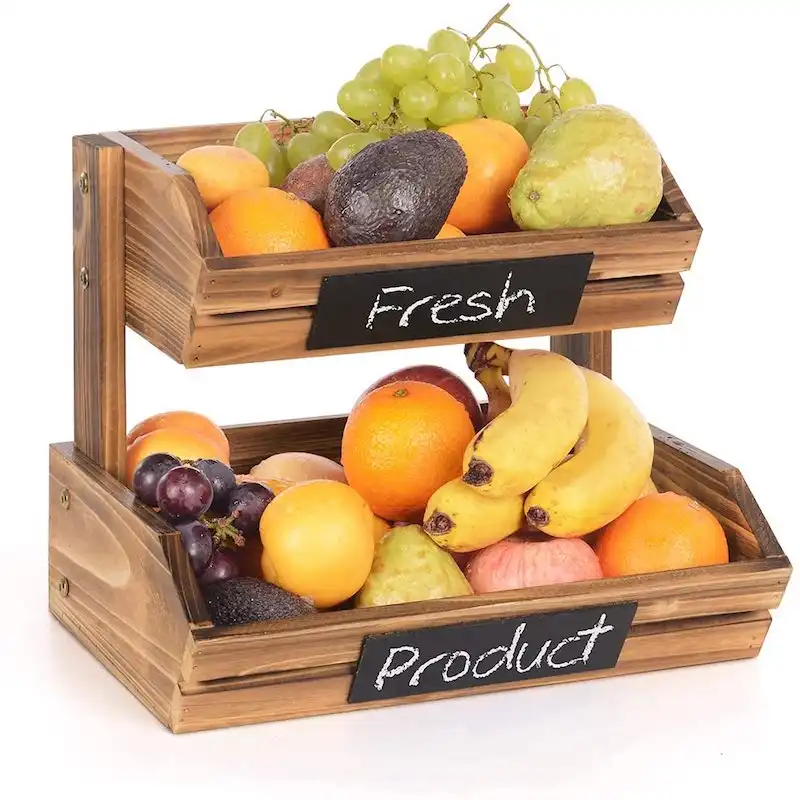 Fruit Basket Rustic Wooden Fruit Basket Vegetable Stand Bread Racks Fruit And Vegetable Storage