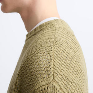 Pull avec LOGO personnalisé Pull à col ras du cou pour hommes Tricots évidés Haut en tricot à manches longues en coton Pull ample d'hiver pour hommes - Product Image 5