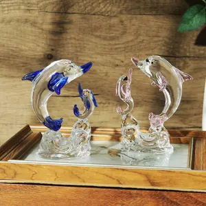 Blue Pink Crystal Dophin Figurines Animal Paperweight Table Centerpiece Gift For Children