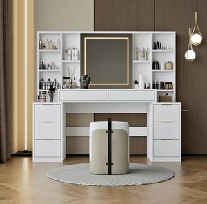 Modern Beyaz Makyaj Masası, LED Işıklı Ayna ve 8 Çekmeceli Geniş Depolama Alanına Sahip Yatak Odası Mobilyası için Makyaj Masası - Product Image 5