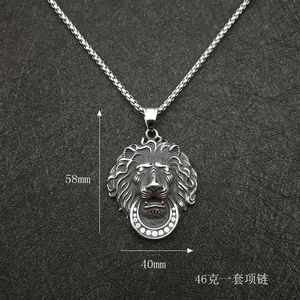 Collar con Colgante de Cabeza de León, Acero Inoxidable, Estilo Vintage, Plata, con Pedrería, Regalo del Zodiaco Animal, Cadena de 3 mm y 61 cm - Product Image 3