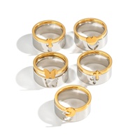 Ensemble de bagues assorties en acier inoxydable plaqué or 18 carats, motif cœur, lune et papillon symétriques, résistantes au ternissement