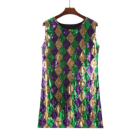 Robe de cérémonie grande taille en jersey violet à sequins couronne, col rond, taille naturelle, idéale pour le défilé du Mardi Gras