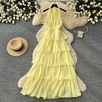Robe longue à volants pour femme, dos nu, taille cintrée, élégante, pour les vacances d'été et les soirées à la plage