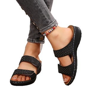 Zapatillas de plataforma para mujer, zapatos de playa transpirables con punta abierta para verano, para exteriores, en negro, blanco y azul, talla grande - Product Image 5