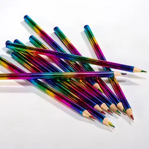 Gökkuşağı 4 renk 1 kurşun kolu ahşap kalem çocuklar için öğrenci kırtasiye hediye