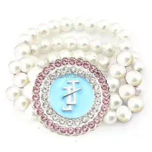 JJ Pearl Bracelets Three Strand Elastic Rhinestone White Pearl Jack and Jill Inc Pink and Blue Rhinestone Elastic Bracelet