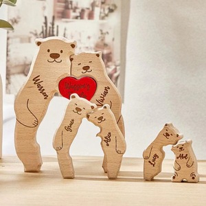 Puzzle décoratif personnalisé en forme d'ours familial, noms personnalisés, convient à 2 à 6 noms, ours en bois Art <span class=keywords><strong>Déco</strong></span>, décoration saisonnière respectueuse de l'environnement - Product Image 3