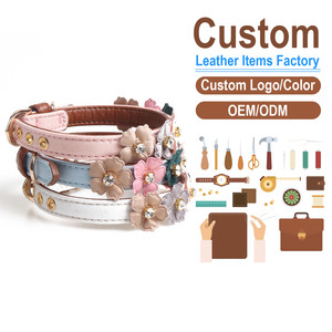 Custom <b>Leather</b> Dog <b>Collars</b> Floral Crystal Jeweled Buckle Closure All Seasons Cute Pet Accessories - Product Image 1