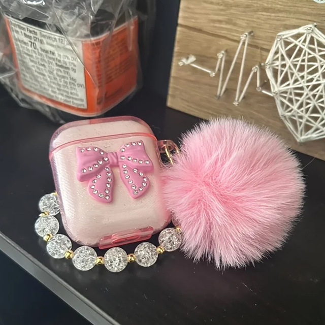 Pink Diamond Bow Case for Apple for AirPods 2nd & 3rd Generation Compatible with for Bluetooth Earphones Generation Shell Cover
