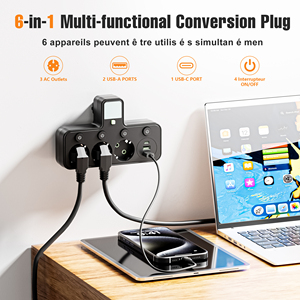 Presa a Muro Standard Europea con Luce LED, Multipresa 6 in 1 con <span class=keywords><strong>3</strong></span> Prese e Interruttore - Product Image 2