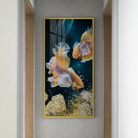 Vente directe d'usine Peinture murale décorative en porcelaine de cristal Poisson Koi 5D Décoration Salon Porche