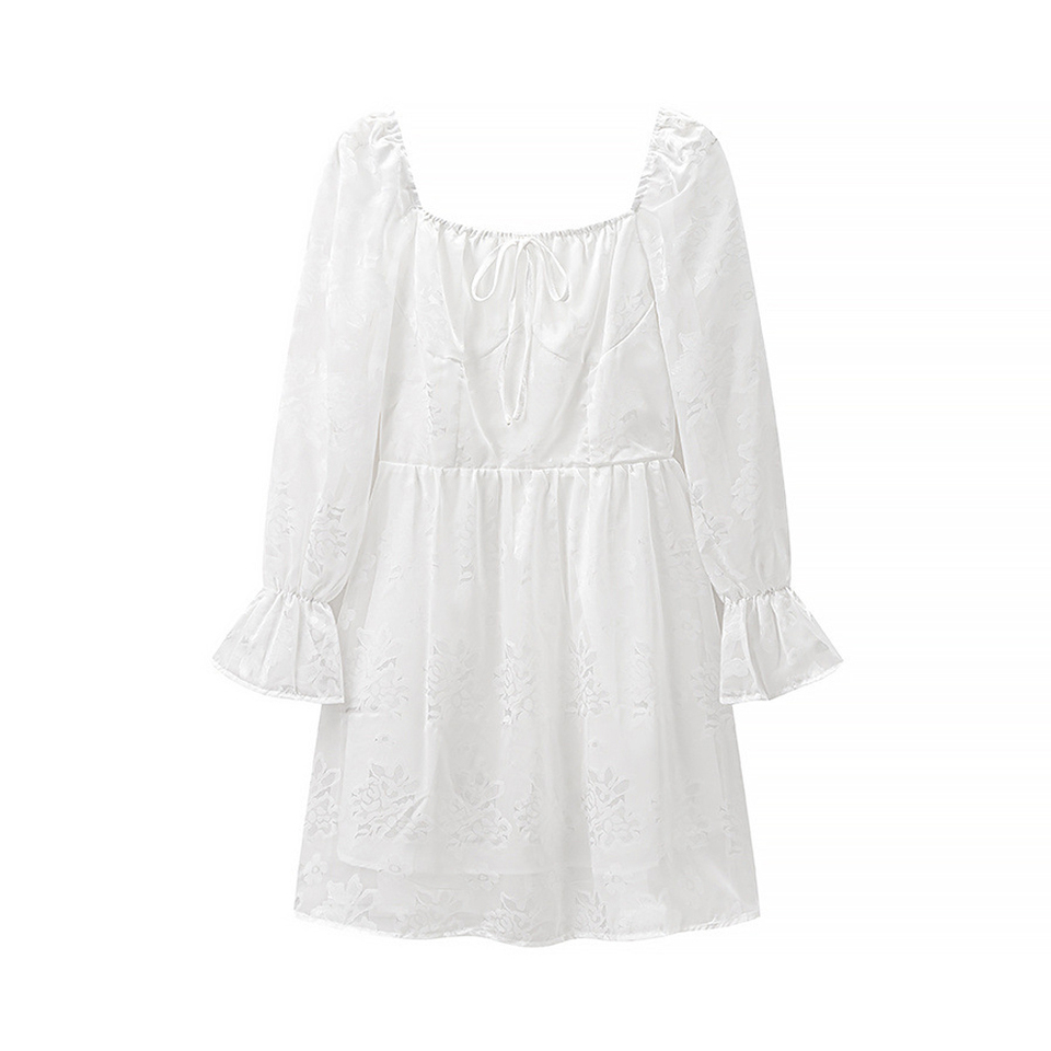 Export Wholesale 2024 Trendy New Summer Euro American Fashion Long Sleeve Embroidered Printed Short Crop White Dress For Women