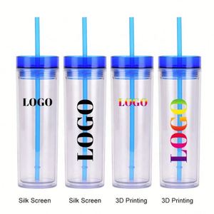 Wholesale Customizable Eco Friendly 16Oz Clear Colors <b>Plastic</b> Tumbler Cups for Beer Juice <b>Drinking</b> With Lids & <b>Straws</b> - Product Image 2