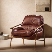 Fauteuil simple en cuir huilé style rétro français, chaise cigare de designer en fer forgé du milieu du siècle, chaise de loisirs forgée à la main