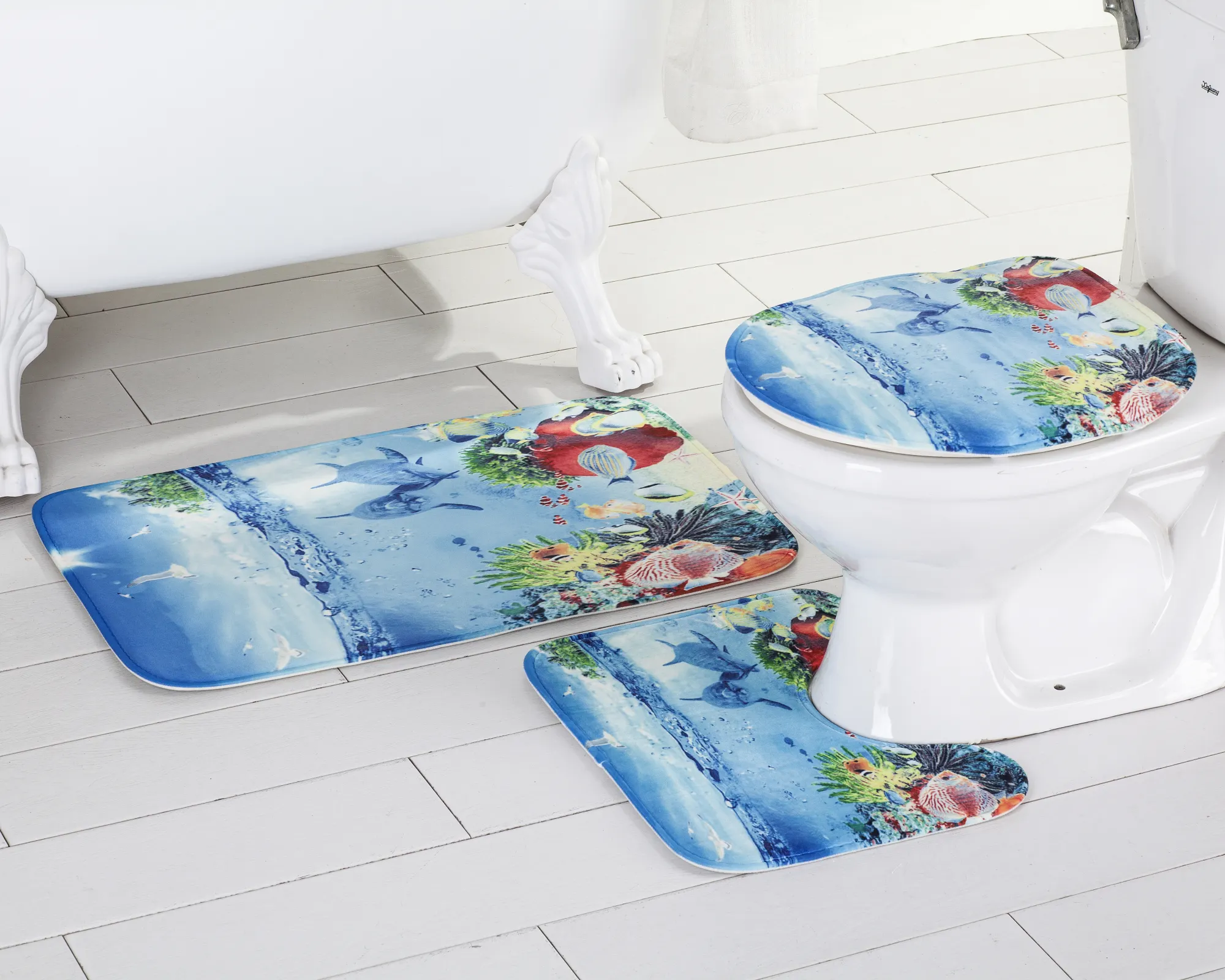 Tapete de banheiro estampado, tapete de banheiro em forma de u, tapete de banheiro para contorno, capa antiderrapante com borracha, 3 peças