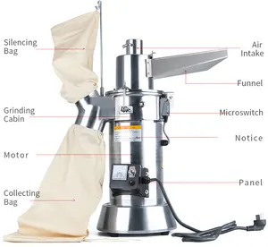 HANBOO Nut Flour Mill Mini Powder Grinder Spice Pulverizer Vertical Type Stagewise Grain Spice Mill Pulverizer 2 Hammer