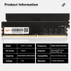 Memoria RAM Walram DDR4 de 8GB, 16GB, 32GB, 2666MHz, 3200MHz, 3600MHz, Módulo de Memoria UDIMM de 1.2V No ECC para Actualización de PC - Product Image 3