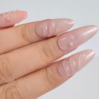 Faux ongles à presser en amande, effet 3D gel, perles, étoiles, nœuds, style Coquette, brillants, vente en gros, personnalisables, marque privée