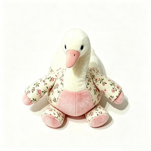 Peluche d'oie florale personnalisée, peluche de cygne à imprimé fleurs roses vintage, poupée d'oiseau de ferme à ventre rose duveteux, style cottagecore - Product Image 5
