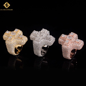 ZUANFA JEWELRY S925 Cross Shape Moissanite <b>Cocktail</b> <b>Ring</b> 18K <b>Gold</b> Plated Pave Setting Luxury Unisex Party Jewelry Man <b>Ring</b> - Product Image 5