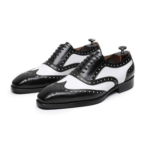 Chaussures habillées pour hommes, style britannique, richelieu en cuir véritable, légères et respirantes, à lacets, noir-blanc - Product Image 4