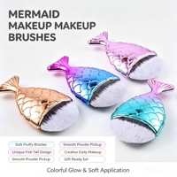 Nouvel ensemble de pinceaux de maquillage professionnel pour le visage et les yeux, style sirène, avec pinceau éventail, 6 pièces, poils synthétiques, marque privée, mascara