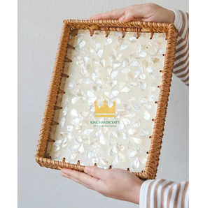 Vietnam Eco-Friendly Natural Rattan Mother Pearl Handmade Portable Serving <b>Tray</b> for Daily Food <b>Drink</b> Serving Table Organization - Product Image 6