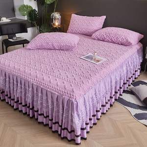 Luxuriöser Taft-Bettrock, Einzelstück, Verdickter Milch-Samt, Winter-Dickes Bettlaken, Fleece-Korallen-Spitzenrand, Vollständige Bettüberwürfe - Product Image 5