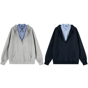 LEDUO <span class=keywords><strong>felpa</strong></span> da <span class=keywords><strong>uomo</strong></span> <span class=keywords><strong>con</strong></span> <span class=keywords><strong>cappuccio</strong></span> grigio ampia vestibilità Casual <span class=keywords><strong>con</strong></span> colletto a strati Pullover moda stile Streetwear Top - Product Image 1